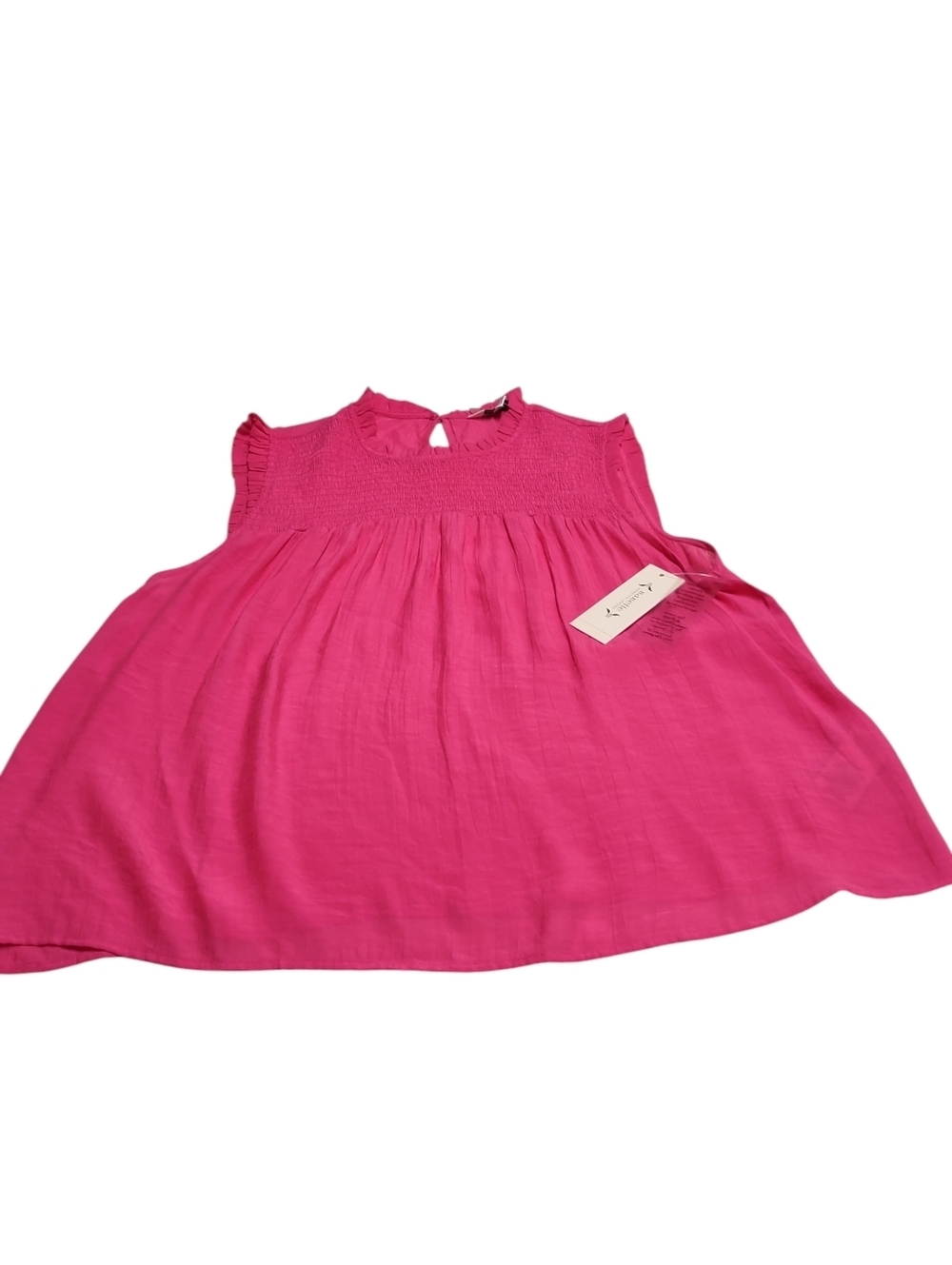 Nanette Lepore Pink Sleeveless Smocked Blouse Size XL Ruffle Shoulder KeyholeNWT - Picture 4 of 7